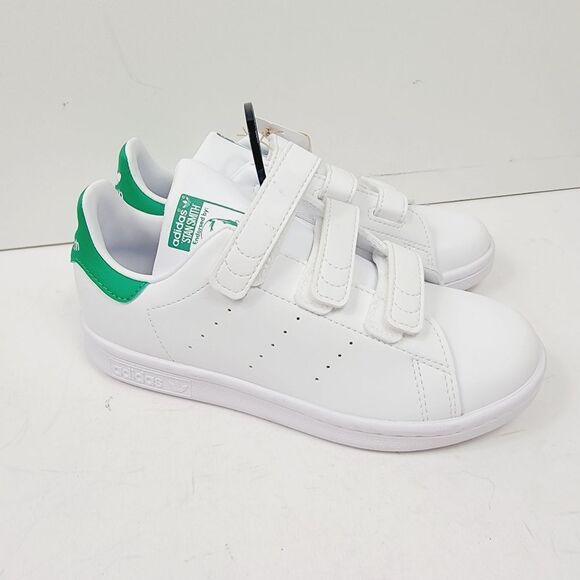 Adidas Boys Stan Smith CF C Originals SIZE 2 WHITE GREEN - Picture 4 of 7